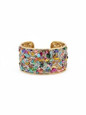 Gold Multicolor Stone-Embellished Cuff Bracelet